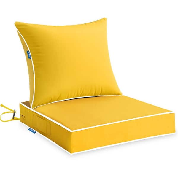 24 in. x 24 in. x 4 in. Outdoor Seat Cushion Set with Handle and Adjustable Straps for Chair Couch Sofa, Yellow