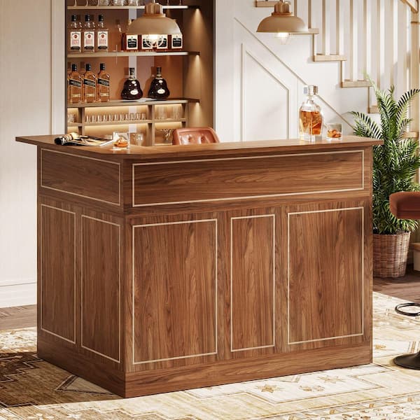 ★ Private Bar Counter Set BYBLIGHT Kearsten 44.1 in. H Red Brown L-Shaped Home Bar Unit, 3