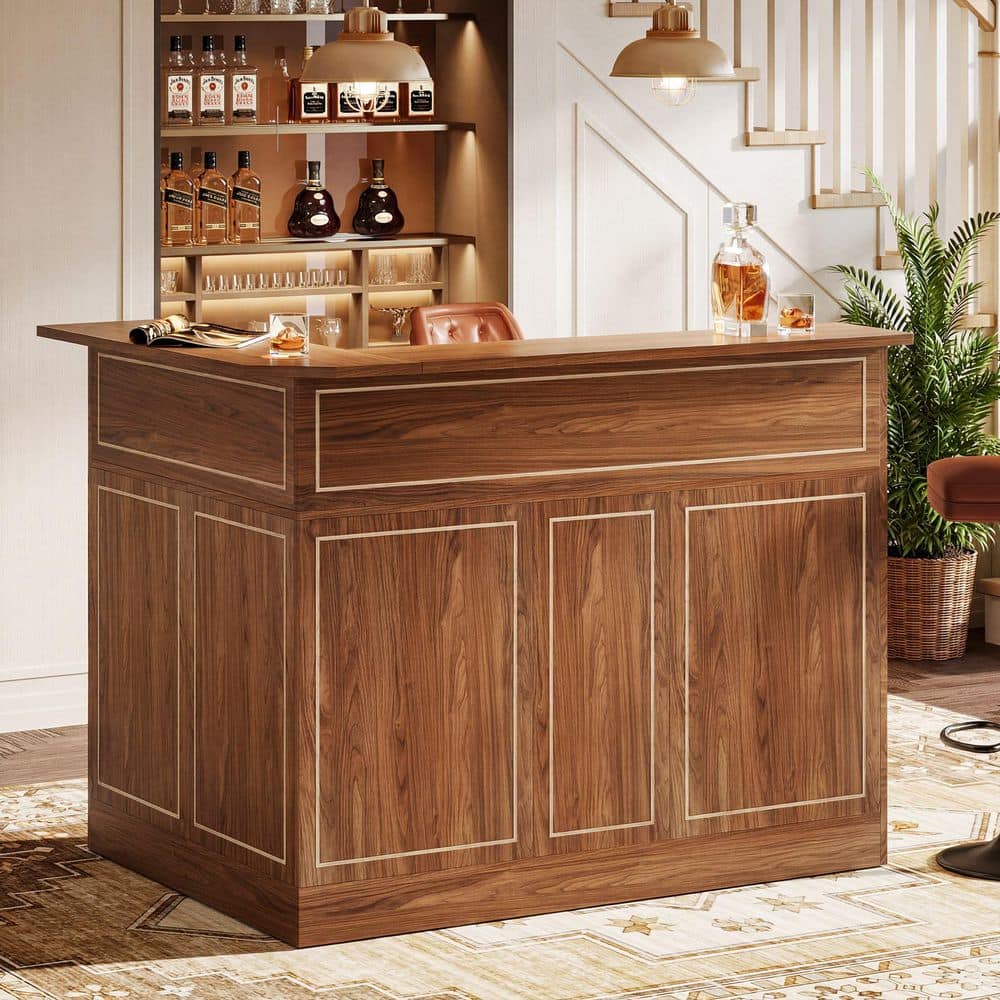★ Private Bar Counter Set BYBLIGHT Kearsten 44.1 in. H Red Brown L-Shaped Home Bar Unit, 3