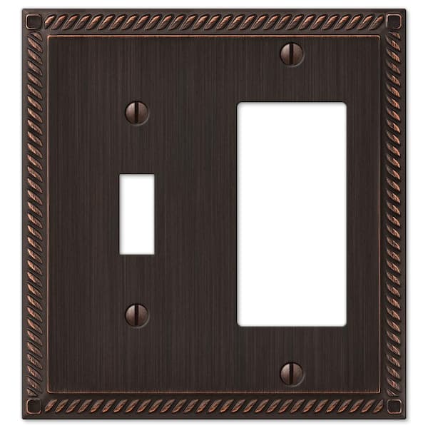 AMERELLE Georgian 2 Gang 1-Toggle and 1-Rocker Metal Wall Plate - Aged Bronze