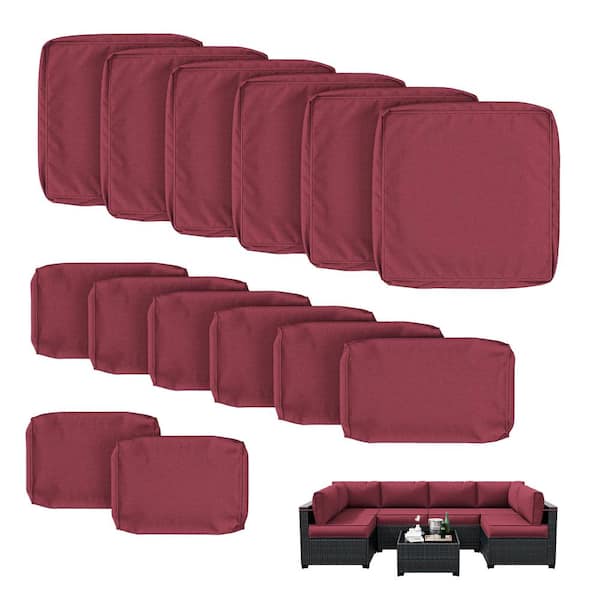 WNP 14-Pieces Patio Cushion Covers Replacement w/ Zipper for Sectional Sofa Set, Slipcovers for Outdoor Cushions Fuchsia Red