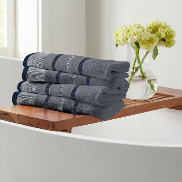 Chambray Blue / White / Navy Blue Premium Cotton 4 Pk Decorative Hand Towel Set