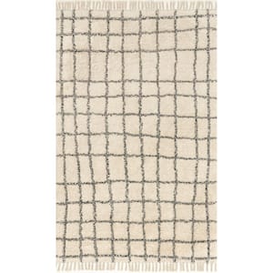 Mariana Ivory 5 ft. x 8 ft. Striped Tasseled Cotton Area Rug
