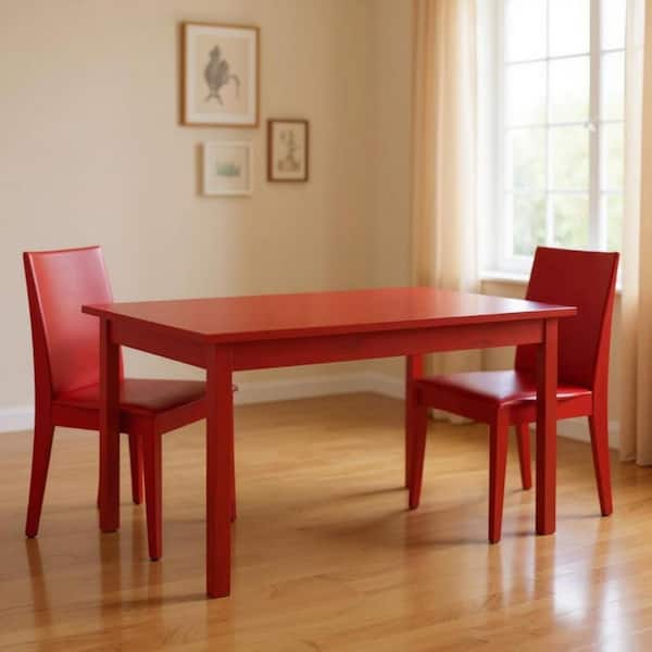 Fire Engine Red Wood 48.00 in. 4 Leg Base Dining Table Seats 4