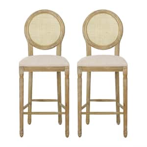 Epworth 49.5 in. Beige and Natural High Back Wood 30.25 in. Bar Stool with Fabric Seat (Set of 2)