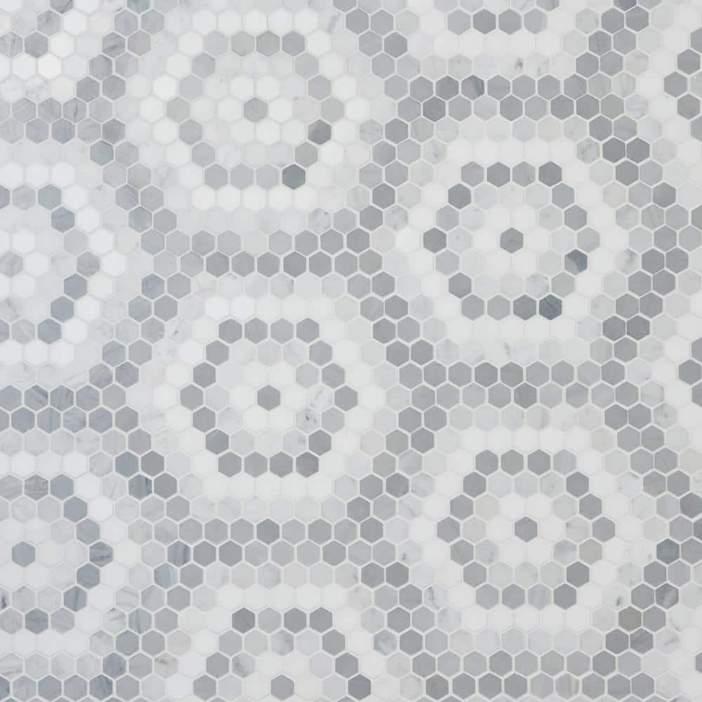 Hyperion Honeycomb Gray 10.23 in. x 11.53 in. Polished Marble Mosaic Floor and Wall Tile (0.81 sq. ft. /Each) -  Ivy Hill Tile, EXT3RD109163