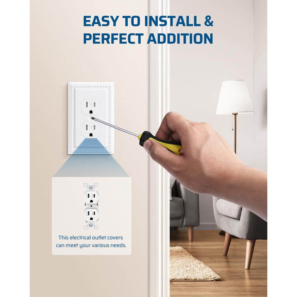 White Beaded Metal 1-Gang Duplex Outlet Cover Plate, 4-Pack