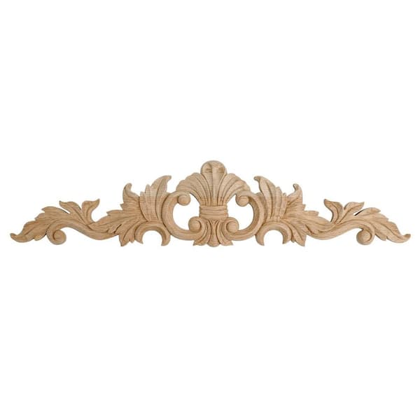 3-7/8 in. x 18-1/4 in. x 1/2 in. Unfinished Hand Carved North American Solid Red Oak Wood Onlay Acanthus Wood Applique
