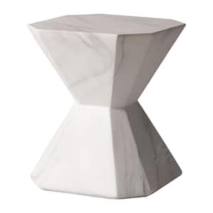 Modern Side Table Round Fiberstone Nightstand Marble Design Outdoor Geometric Accent Table Azure Series in Marble White