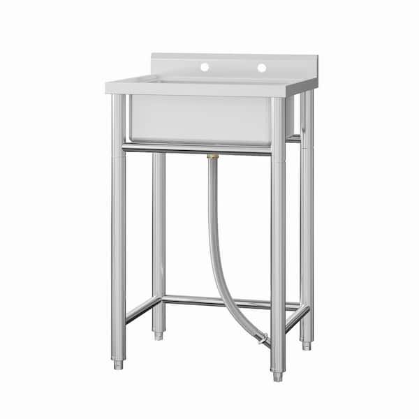 Freestanding Laundry/Utility Sink Stainless Steel, Single Bowl with Washing Hand Basin, Open Storage Shelf