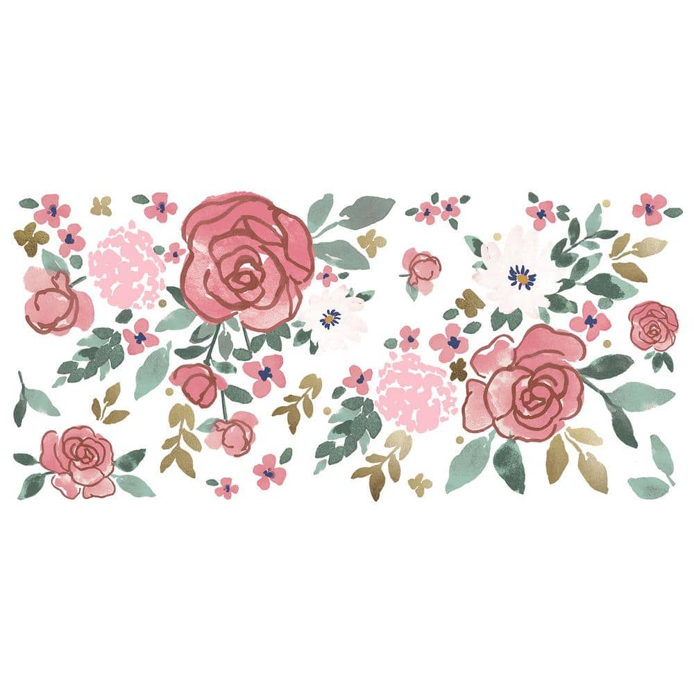 Pink and Gold Floral Peel and Stick Wall Decals