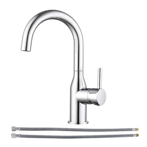 Deck Mount Single Handle Single Hole Bar Faucet with 360° Swivel Spout and Supply Lines in Polished Chrome