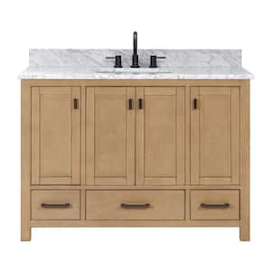 Modero 49 in. Single Sink Brushed Oak Bath Vanity with Carrara White Marble Top