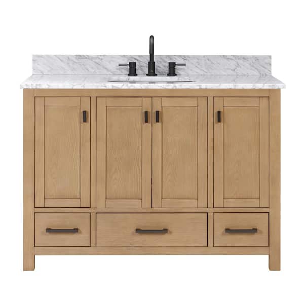 Modero 49 in. Single Sink Brushed Oak Bath Vanity with Carrara White Marble Top