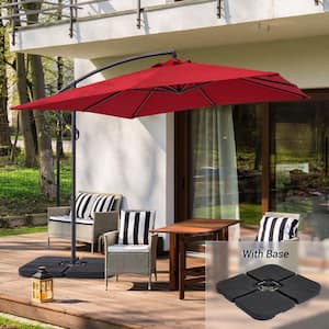 8.2 ft. Square Cantilever Patio Umbrellas with Base in Red