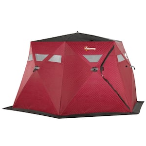 4-Person Insulated Ice Fishing Shelter 360-Degree View, Pop-Up Portable Ice Fishing Tent with Carry Bag, Red