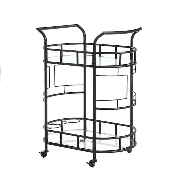 Zeus & Ruta 3-Bottle Black 2-Glass Shelves Serving Trolley Bar Cart with  Durable Metal Frame Wine Rack Hotel Dining Room Restaurant W-INER-BA1 - The  Home Depot