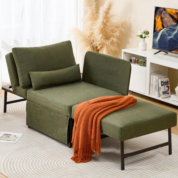 Sleeper Chair 4 in 1 to 5 in 1 Convertible Multi Function Metal Outdoor Folding Recliner with Green Cushion