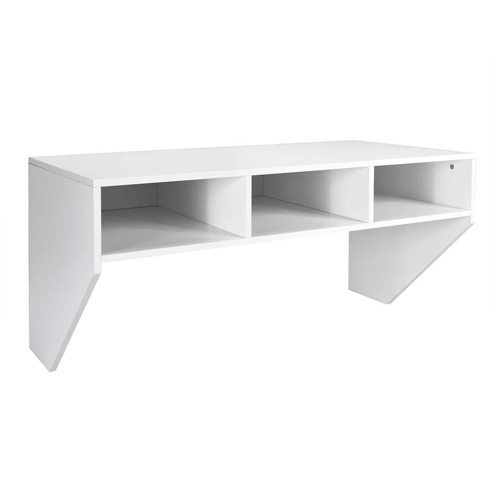 Costway Wall Mounted Computer Convertible Desk Floating Desk W/ Storage  Bookcases White : Target