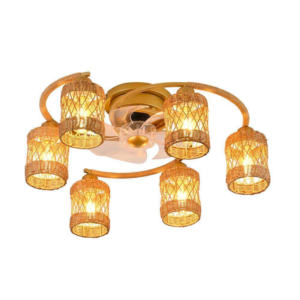 26 in. Indoor Gold Handwoven Farmhouse Reversible 6-Speed Flush Mount with Light Kit and Remote Included for Living Room price history on PriceWatchPro