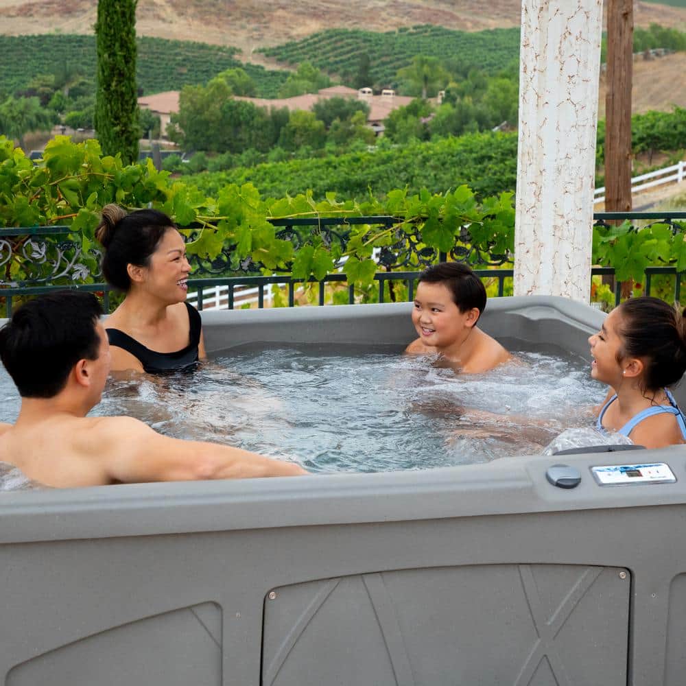 Taupe 5-Person Rectangle Hot Tub with 28 Jets and LED Lighting