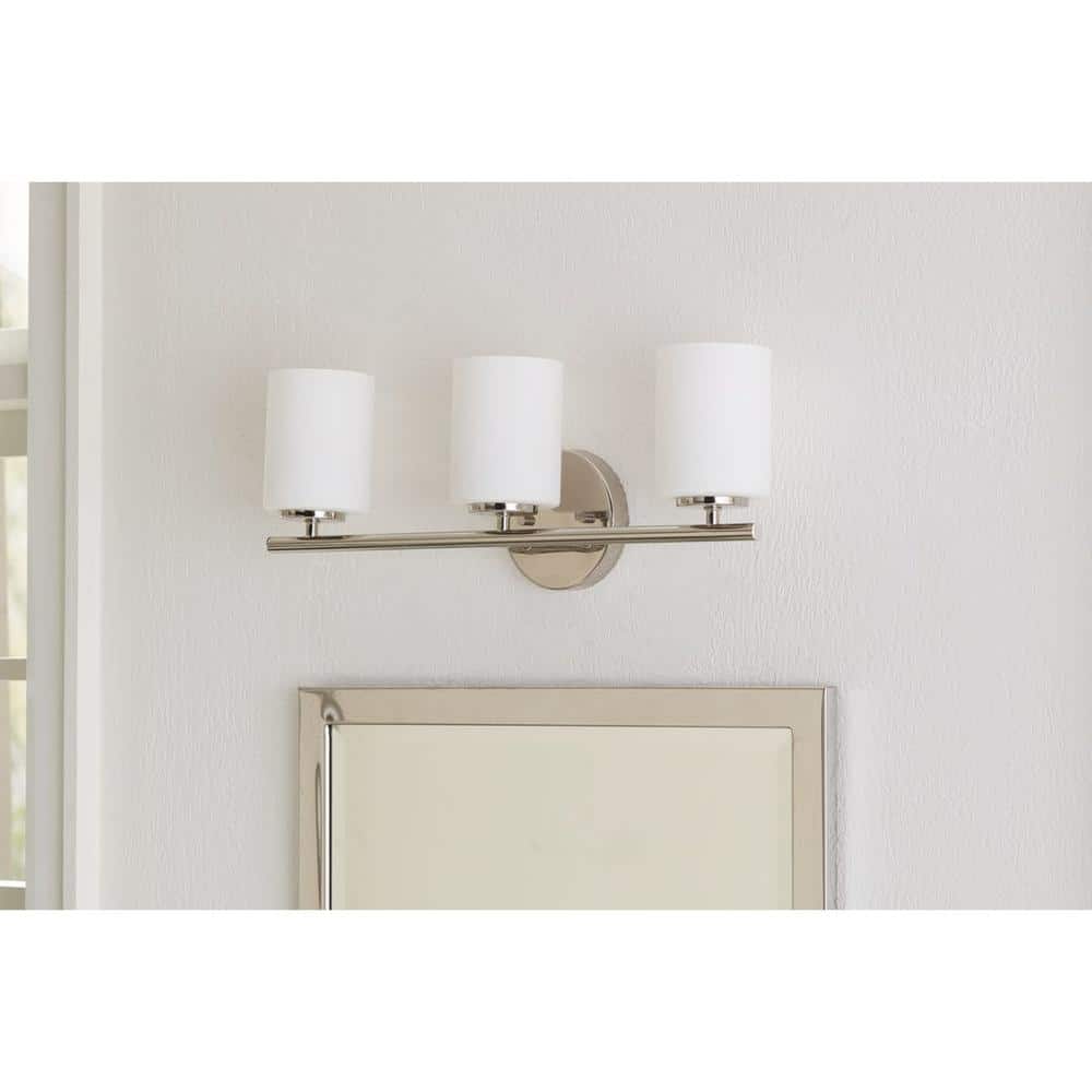Replay Collection 22 in. 3-Light Polished Nickel Etched White Glass Modern Bathroom Vanity Light price history on PriceWatchPro