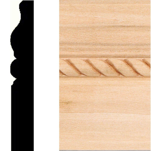 HOUSE OF FARA 5/8 in. x 4 in. Hardwood Wood Rope Baseboard Molding