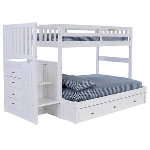 Casual White Series Casual White Twin Size Over Full Size Staircase Bunkbed and 7-Drawers