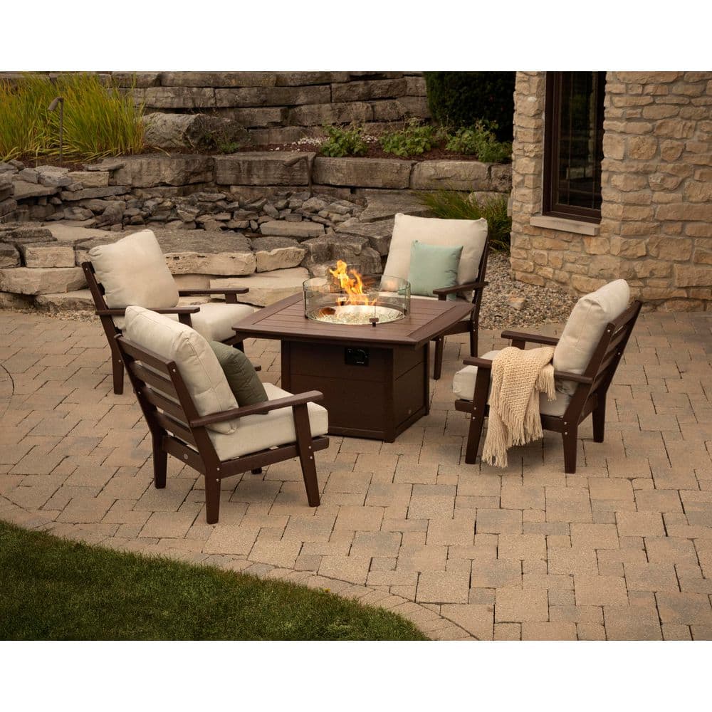 Grant Park Mahogany 5-Piece Plastic Patio Deep Seating Conversation Set with Fire Pit Table with Wheat Cushions price history on PriceWatchPro