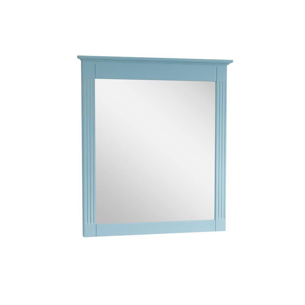 WELLFOR 32 in. W x 33 in. H Rectangular Wood Framed Wall Bathroom Vanity Mirror in Classic Blue