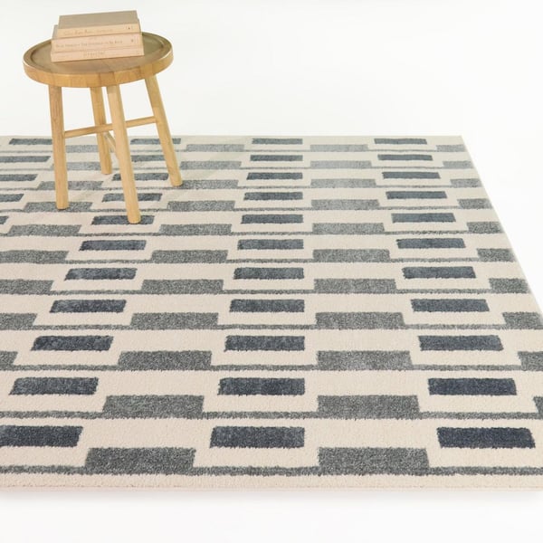 LaMonte Light Blue 8 ft. x 10 ft. Mid-Century Modern Colorblock Stripe Area Rug