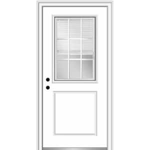32 in. x 80 in. Internal Blinds/Grilles Right-Hand 1/2 Lite 1-Panel Clear Primed Fiberglass Smooth Prehung Front Door