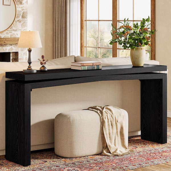 BYBLIGHT Turrella 63 in. Black Rectangle Solid Wood Console Table ...