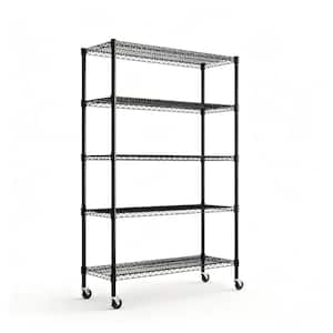 Nia Metal Wire 5-Tier Adjustable Shelving Unit in Black with Swivel Wheels (47.25 in. W x 17.72 in. D x 74.00 in. H)