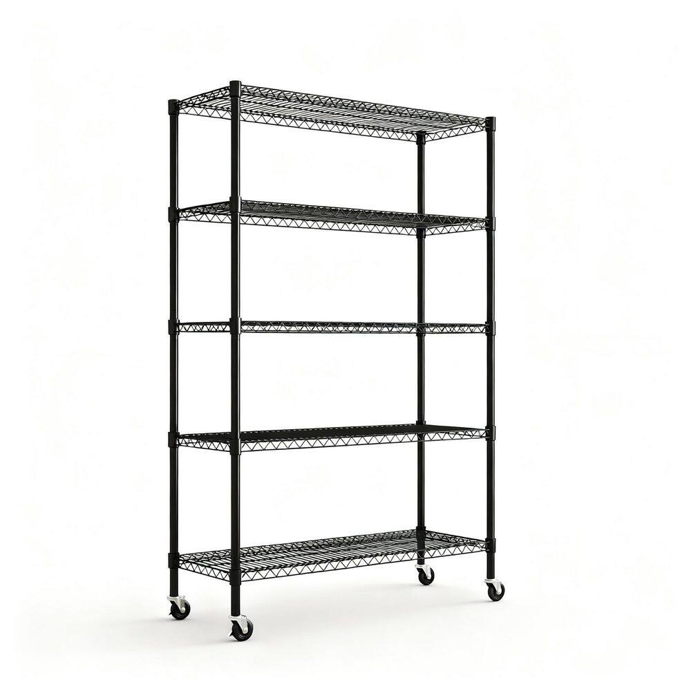 Nia Metal Wire 5 Tier Adjustable Shelving Unit in Black with Swivel Wheels (47.25 in. W x 17.72 in. D x 74.00 in. H) price history on PriceWatchPro