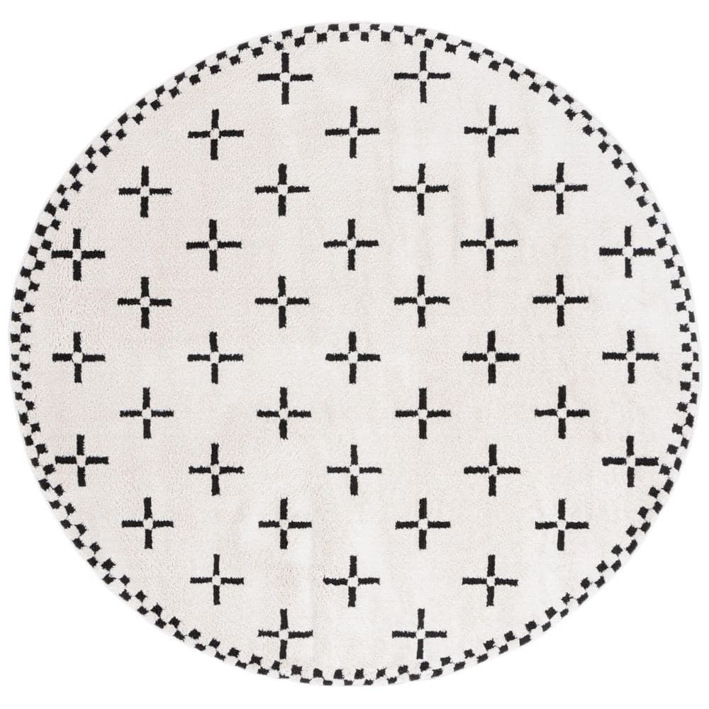 Melody 5 ft. x 5 ft. Ivory/Black Geometric Crossed Round Area Rug price history on PriceWatchPro