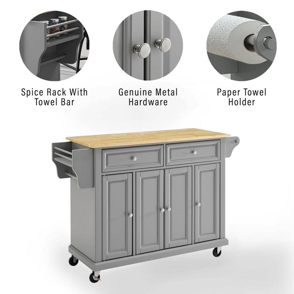 Gray and Natural Wood Top Kitchen Cart with Storage