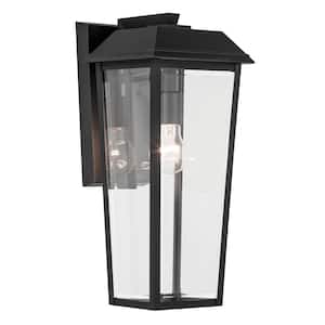 Mathus 18 in. 1-Light Textured Black Traditional Outdoor Hardwired Wall Lantern Sconce with No Bulbs Included (1-Pack)