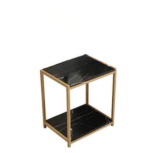 Signature Home Lily 12 in. W Gold/Black Marble Finish Rectangle Top Marble End Table Lower shelf ( 16Lx12Wx18H)
