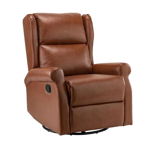 JAYDEN CREATION Chiang Saddle Contemporary Wingback Leather Manual Swivel Recliner Nursery Chair