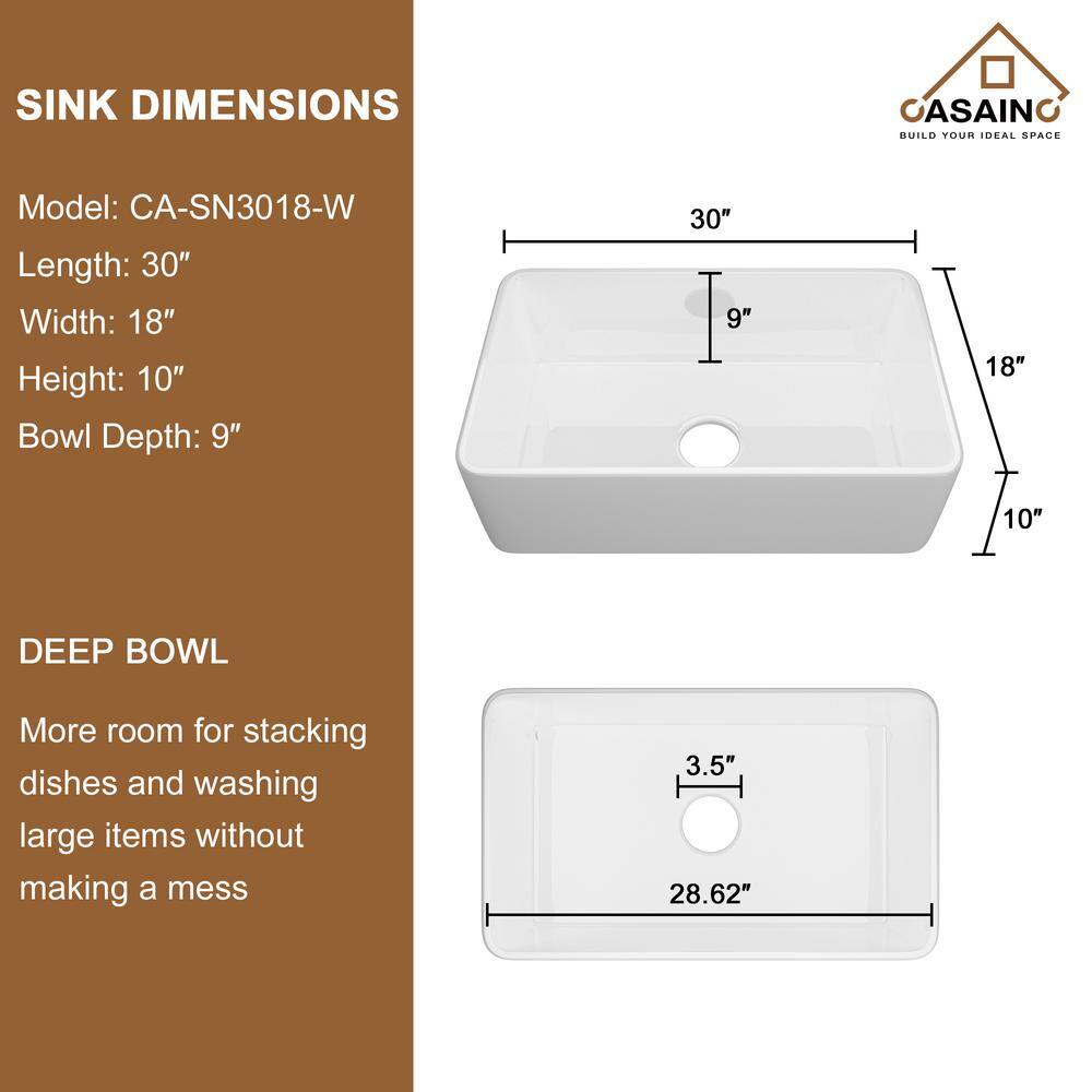 White Fireclay Farmhouse Kitchen Sink with Matte Black Faucet