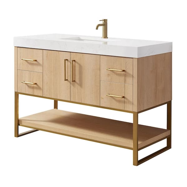 Kolkata 48 in.W x 22 in.D x 34 in.D Single Bath Vanity in Weathered Oak with White Engineered Stone Top