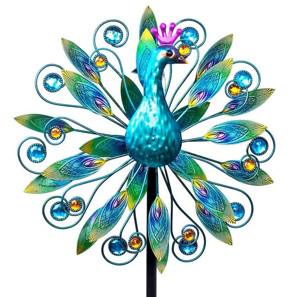 58 in. Metal Outdoor Peacock Wind Spinner, Peacock Wind Sculpture for Garden, Yard and Patio