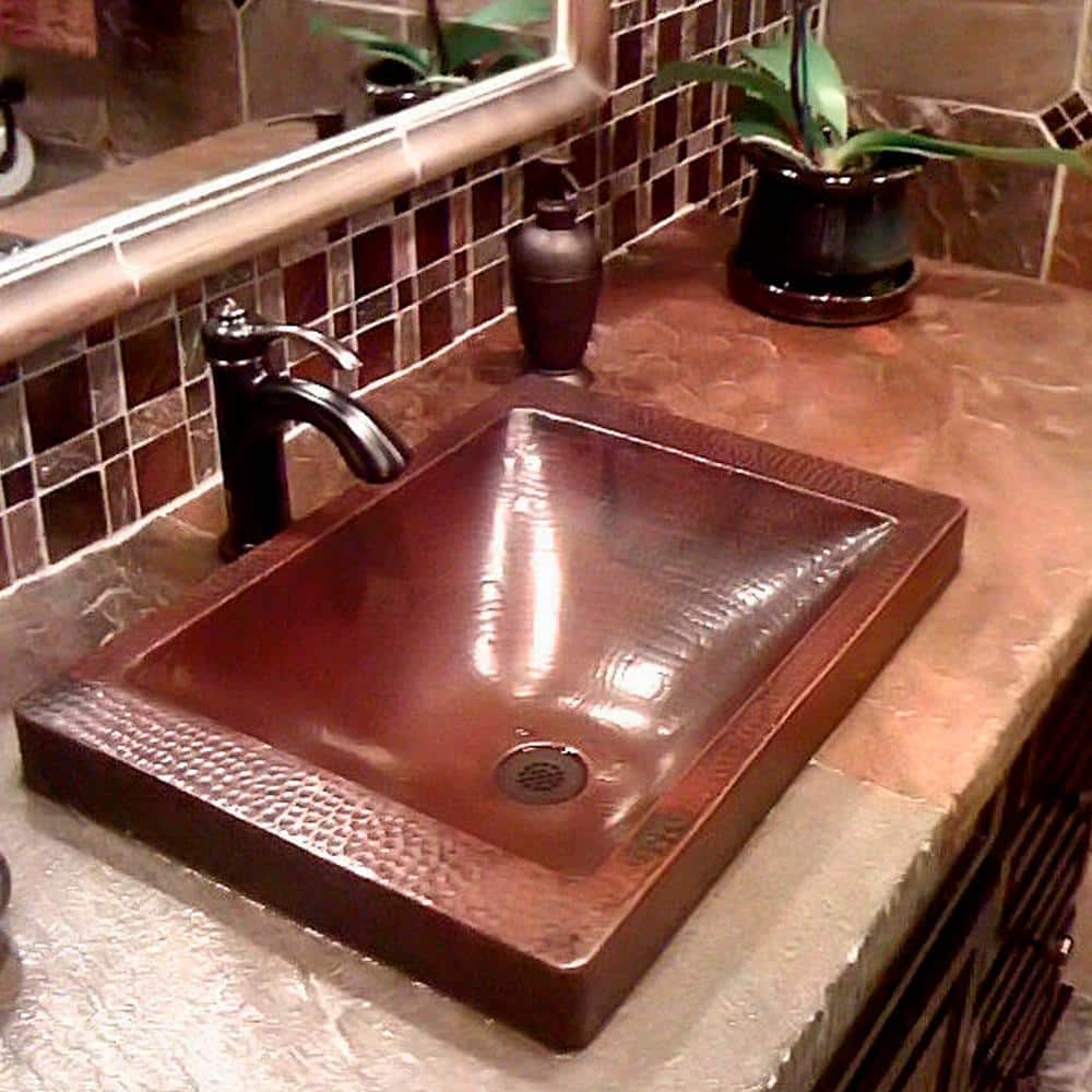 Antique Hand-Hammered Copper Rectangular Bathroom Sink