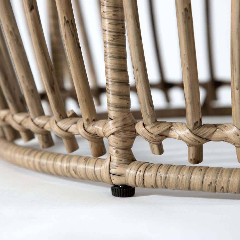 Natural Boho Rattan Round Coffee Table with Glass Top