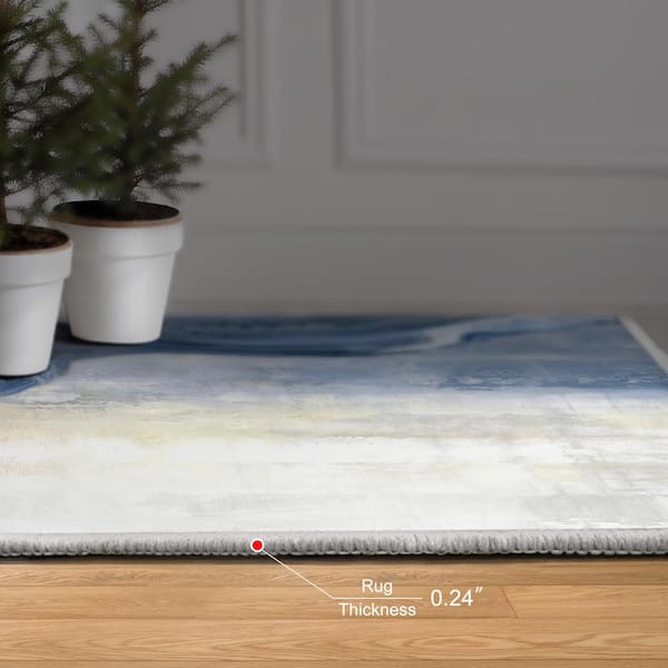 Blue 8' x 10' Vulcanic Explosion Washable Abstract Art Area Rug Power-loomed Heavenly Softness with Non-Slipping Backing
