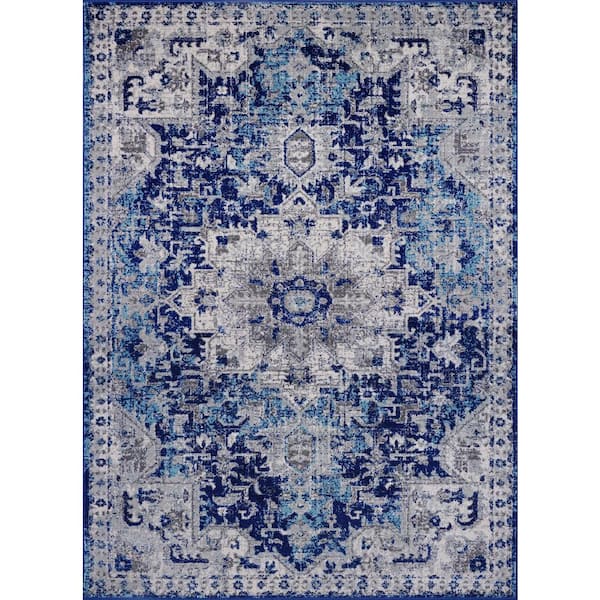 LUXE WEAVERS Howell Collection Blue 5x7 Traditional Abstract Polypropylene Area Rug