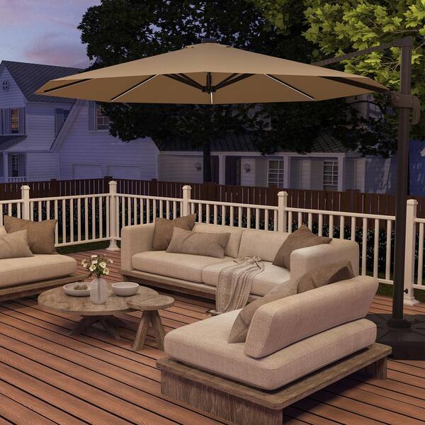 CASAINC 11 ft. Solar LED Outdoor Market Cantilever Patio Umbrella in Beige  without Base CA350BGLED - The Home Depot