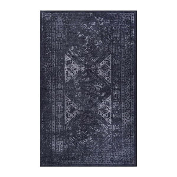 8 X 10 Black Gray Abstract Washable Area Rug for Bedroom, Hallway, Kitchen, Playroom