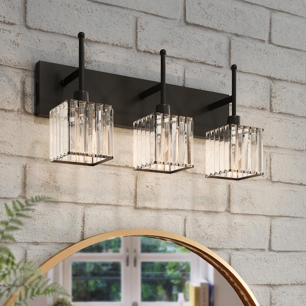 18.5 in. 3-Light Black Bathroom Vanity Light with Shades